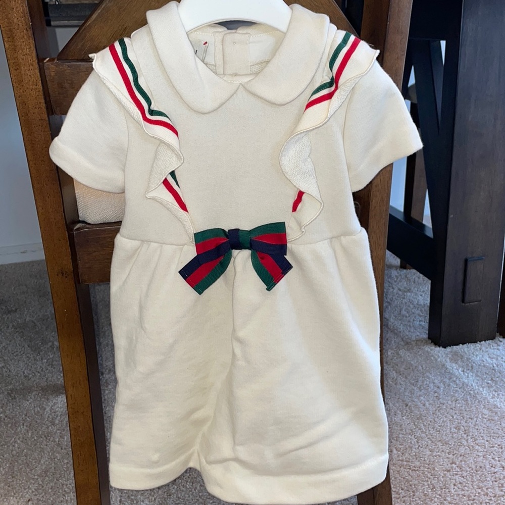 Authentic Gucci Dress Bow Tie Gucci Print 18-24Months Vintage, original dust bag